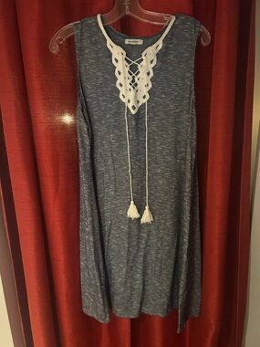 Max Studio Blue Knit Midi Dress with White Crochet Neckline